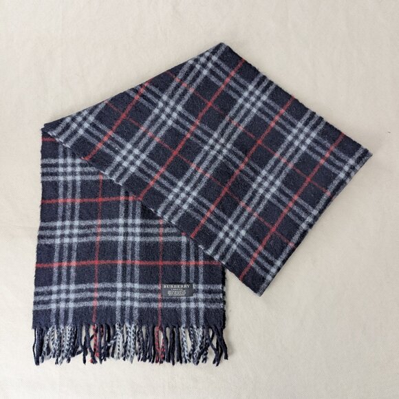 Pre-Loved Burberry Unisex Cashmere Scarf Blue – Check Pattern – Cozy & Stylis - Picture 1 of 6